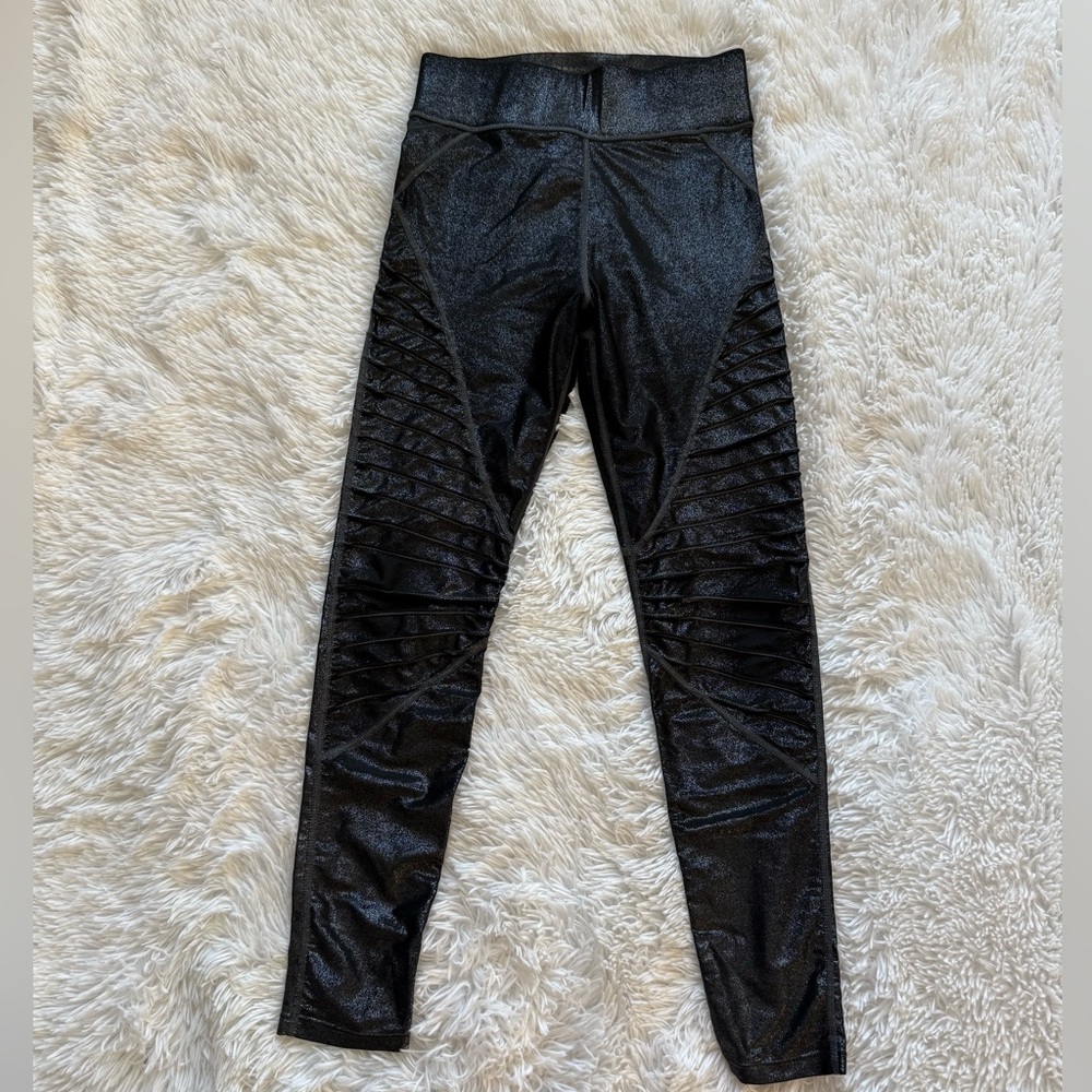 Carbon38 Black Shimmer Moto Leggings - Picture 3 of 16